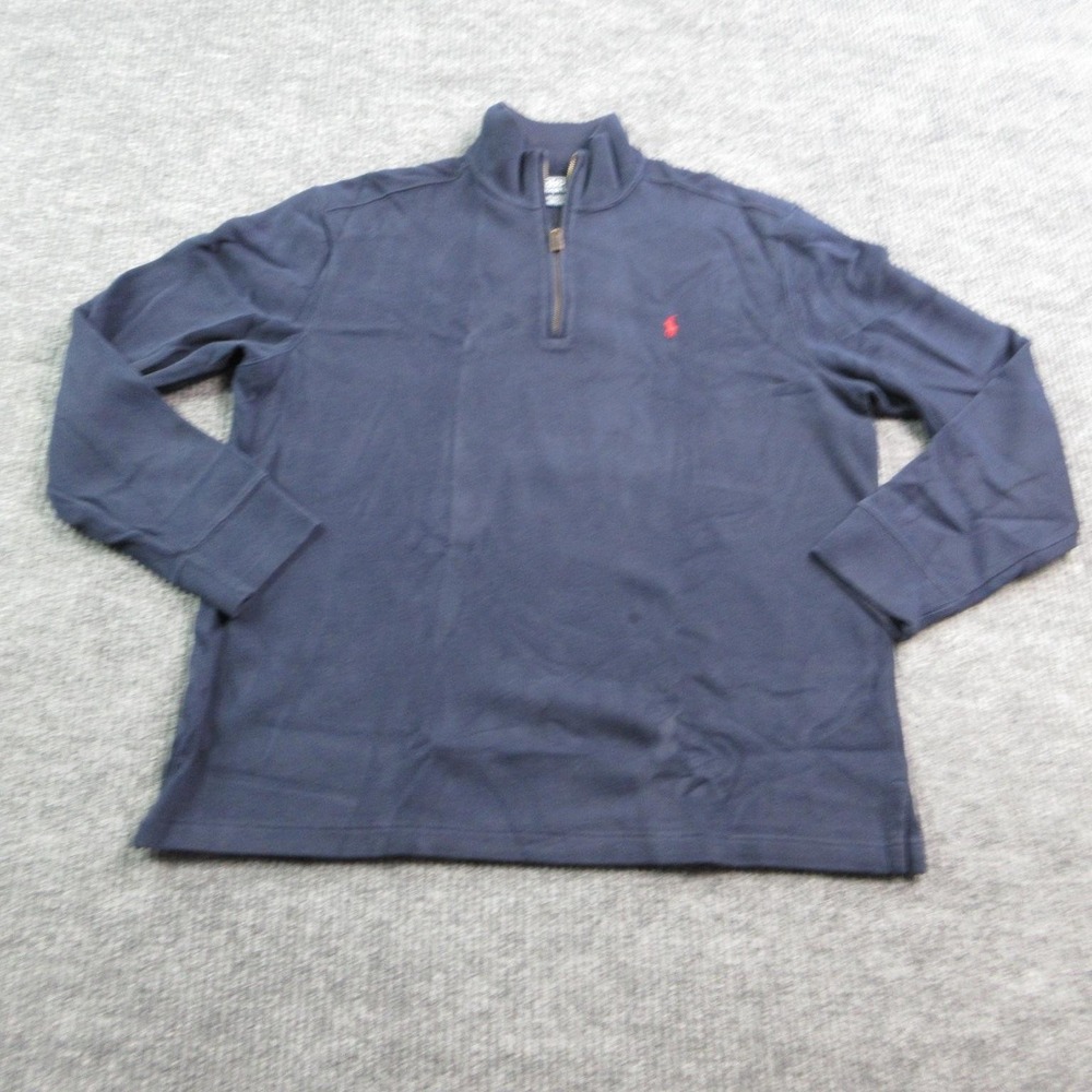 Polo By Ralph Lauren Sweater Mens XL Blue Mock Neck Cotton 1/4 Zip Pullover